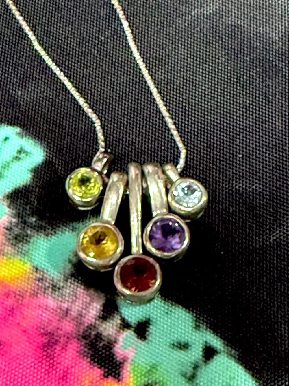 Sterling Silver Vintage Necklace With Interchangeable Semi Precious Stones - Picture 2 of 9
